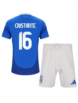 Otroški Nogometna dresi replika Italija Bryan Cristante #16 Domači EP 2024 Kratek rokav (+ hlače)